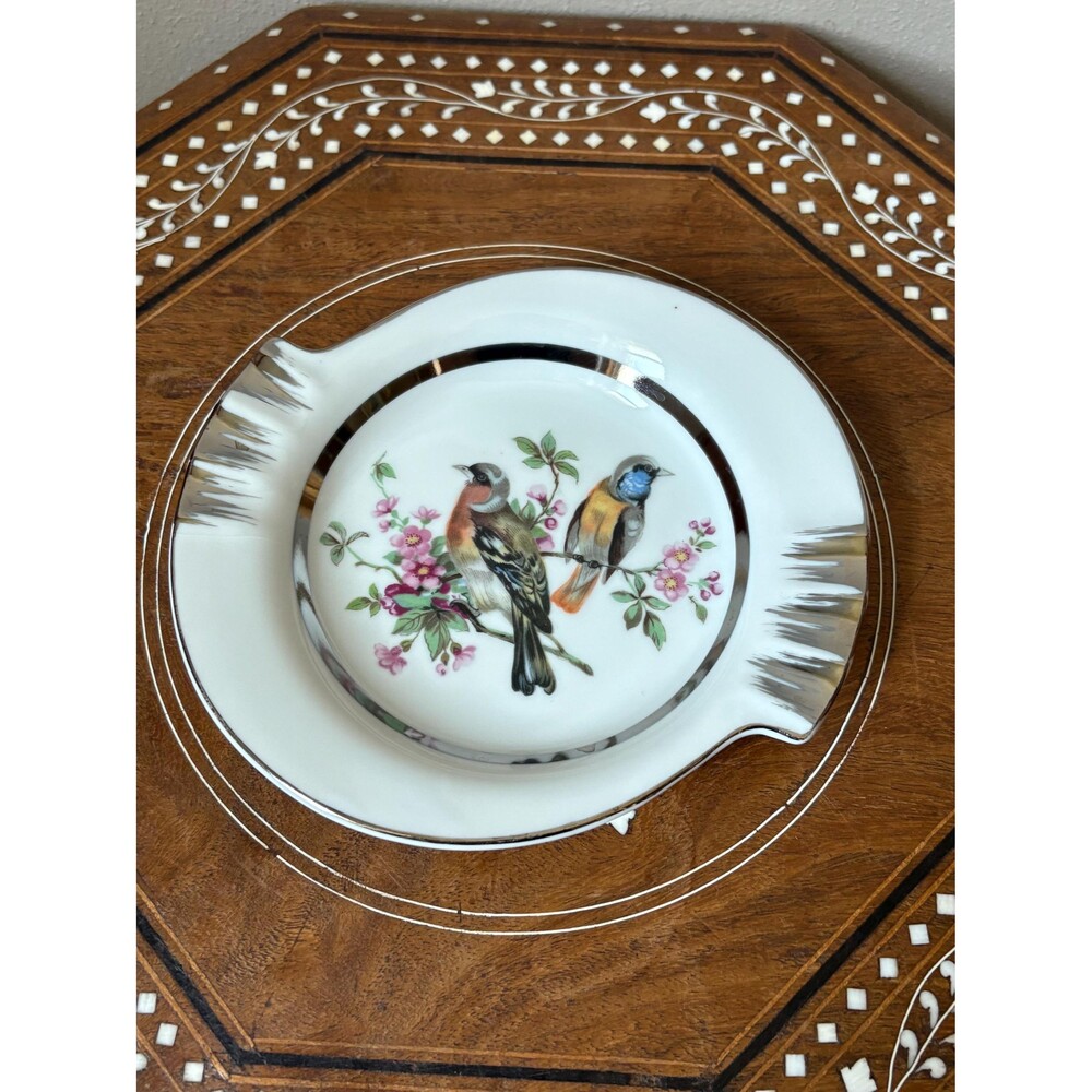 Vintage Porcelain Ashtray/Trinket Dish Birds Floral
